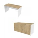 Ver imagem 2 de Escrivaninha Mesa Escritório 100CMX47CM com Armário Baixo 4 Portas 100cm Branca e Carvalho Mel Bege