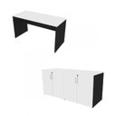Ver imagem 2 de Conjunto Home Office Escrivaninha Balcão Tonal 4 Portas 100cm Bramov Preto e Branco