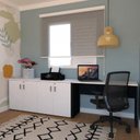 Ver imagem 1 de Conjunto Home Office Escrivaninha Balcão Tonal 4 Portas 100cm Bramov Preto e Branco