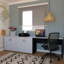 Ver imagem 1 de Escrivaninha Mesa Escritório 100CMX47CM com Armário Baixo 4 Portas 100cm Preto e Cinza Cristal
