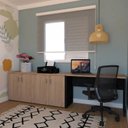 Ver imagem 1 de Escrivaninha Mesa Escritório 100CMX47CM com Armário Baixo 4 Portas 100cm Preto e Carvalho Mel Bege