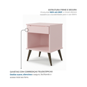 Ver imagem 4 de Mesa de Cabeceira Retrô 1 Gaveta e Nicho Melinda Rosa