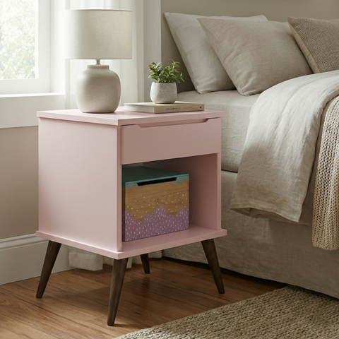 Mesa de Cabeceira Retrô 1 Gaveta e Nicho Melinda Rosa