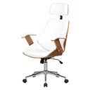 Ver imagem 1 de Cadeira Giratória Lisboa Bergen Rivatti com Encosto de Cabeça Madeira Laminada Pu Branco Base Rod