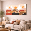 Ver imagem 3 de Conjunto 3 Quadros Decorativos por do Sol para Sala Quarto Tons Terrosos em Tecido Canvas 50x75cm