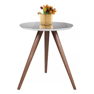 Mesa de Canto Tampo 50 Cm Cor Off White com Espelho Pé Palito Altura 60 Cm