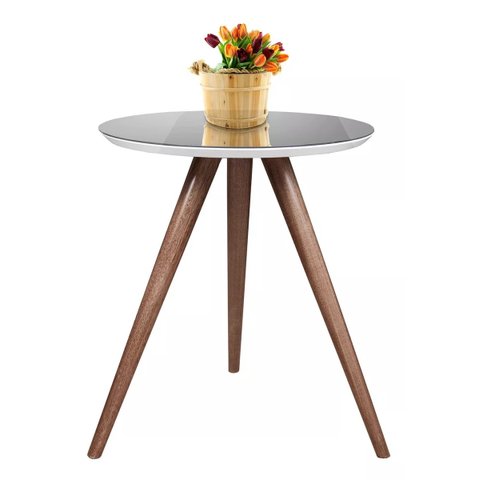 Mesa de Canto Tampo 50 Cm Cor Off White com Espelho Pé Palito Altura 60 Cm