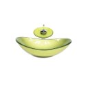 Ver imagem 1 de CUBA DE VIDRO OVAL 47CM VERDE OLIVA + VALVULA + TORNEIRA CASCATA