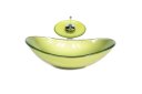 Ver imagem 1 de CUBA DE VIDRO OVAL 47CM VERDE OLIVA + VALVULA + TORNEIRA CASCATA
