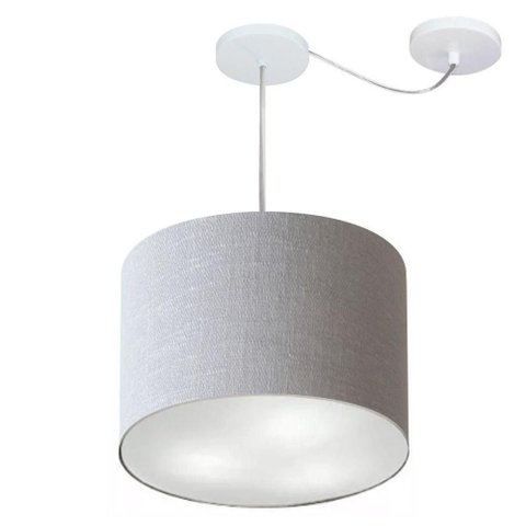 Lustre Pendente Cilíndrico com Desvio Md-4258 Cúpula em Tecido 40x30cm Rustico Cinza - Bivolt
