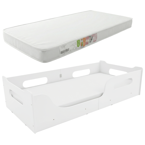 Cama Montessoriana Infantil 100% MDF com Colchão D18 Inmetro Estrado Madeira 150x70cm - Branco
