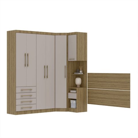 Conjunto Quarto de Canto Queen 4 Peças 6 Portas 5 Gavetas Paris Luciane Móveis