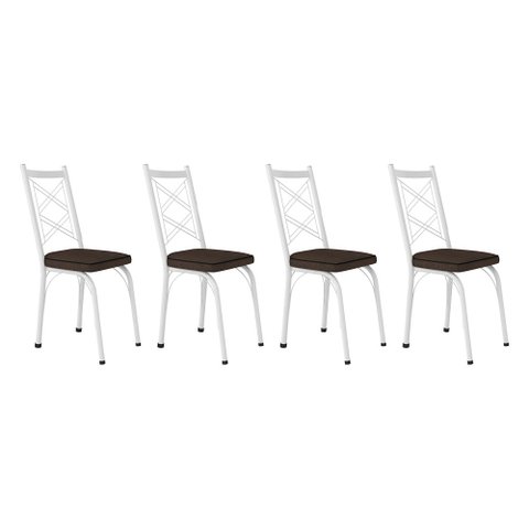 Kit 4 Cadeiras de Cozinha Delaware Estampado Imbuia Pés de Ferro Branco - Pallazio