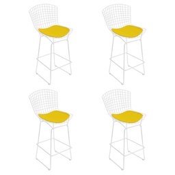 Kit 4 Banquetas Bistrô Bertoia Branca D70 com Assento Amarelo - 1