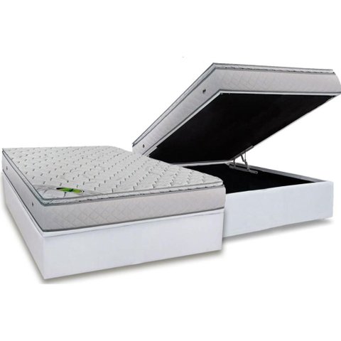 Cama Box Baú Casal: Colchão Molas Ensacadas Luckspuma Luck + Base Crc Courano White (138x188)