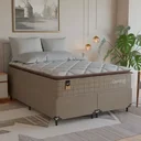 Ver imagem 1 de Cama Box Casal Bipartido + Colchão Comfort Class Pillow Top Bege/suede Bege