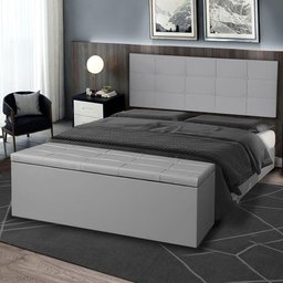 Kit Painel e Calçadeira Baú Queen 1,60m Roma Corano Cinza - Pallazio - 6