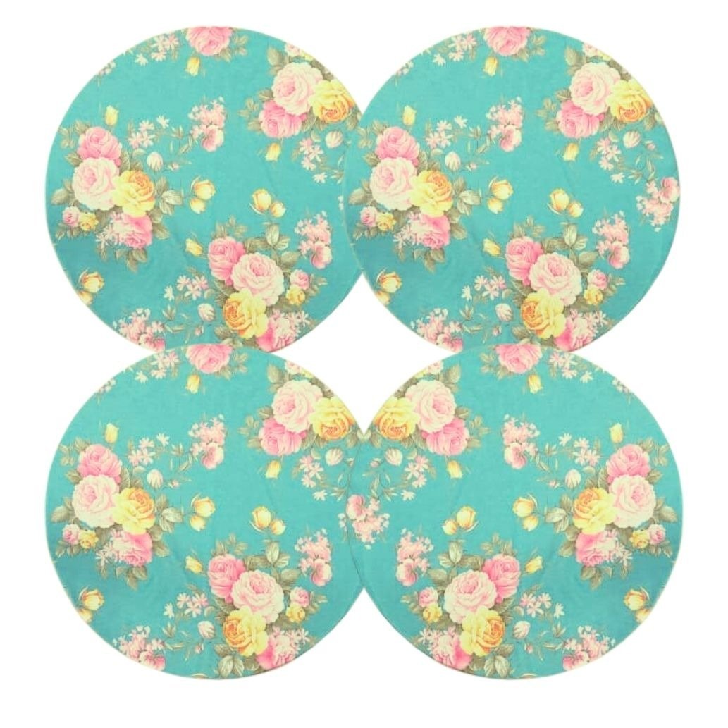 Kit 4 Capas de Sousplat Redondo Floral Tifanny - 35x35 Cm Or Olivar - 1