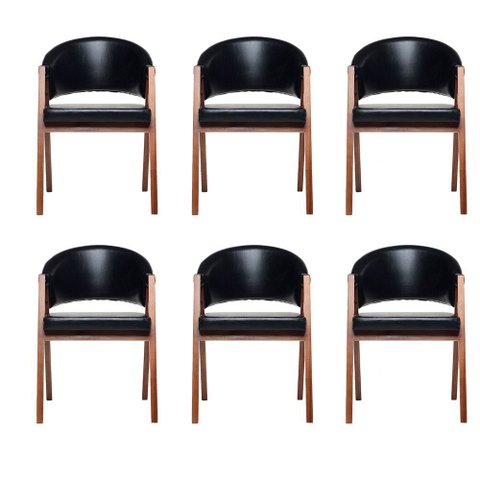 Kit 6 Cadeiras Sala de Jantar Premium com Braço Madeira Maciça Movellu Home