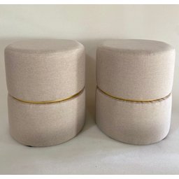 Puff Linho Bege Cinta Dourada Kit 2 Ego Decor - 3