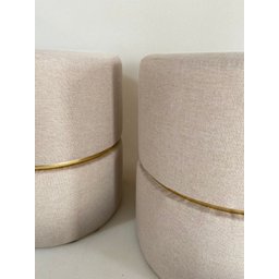 Puff Linho Bege Cinta Dourada Kit 2 Ego Decor - 2