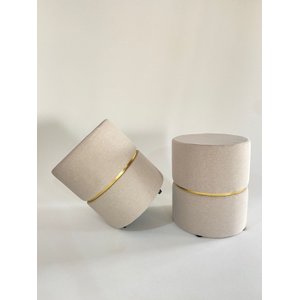 Puff Linho Bege Cinta Dourada Kit 2 Ego Decor