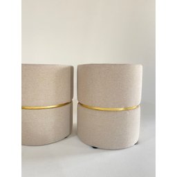 Puff Linho Bege Cinta Dourada Kit 2 Ego Decor - 5