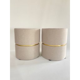 Puff Linho Bege Cinta Dourada Kit 2 Ego Decor - 4