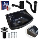 Ver imagem 1 de Pia Lavatório Plástico 4,8l Preta + Sifão Sanfonado Universal 61cm Preto + Torneira Preta + Veda Ros