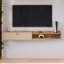 Ver imagem 2 de Rack Suspenso 1.8 Estante Home Tv Smart 70 Pol Porta Nicho Puxador Concha Sala Quarto Hanover/fendi