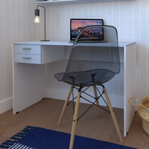 Escrivaninha Mesa Escritório 100CMX47CM 2 Gavetas 100cm Branca e Cinza Cristal