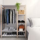 Ver imagem 3 de Arara de Roupas Guarda Roupa Solteiro com Prateleiras MDP Branco Technox