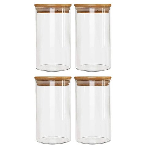 Kit 4 Potes Borossilicato Hermético Tampa Bambu 800ml Class