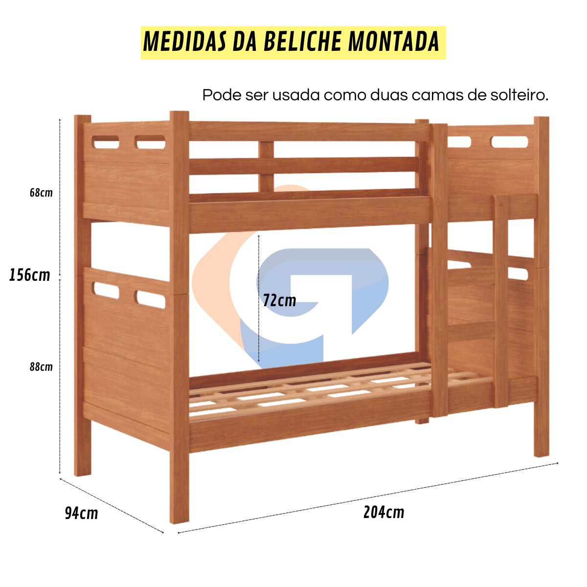 Beliche com Cama Auxiliar 03 Colchões D20 Treliche Completa Cor:nature - 5