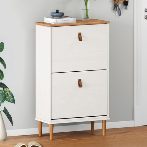 Sapateira Compacta Vertical 2 Portas Madeira 12 Pares Branco Freijó Mikka Idimex