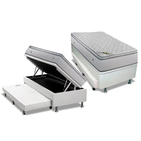 Cama Box Baú c/Auxiliar Solteiro: Colchão Molas Luckspuma MasterPocket Luck Spring + Box CRC