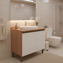 Ver imagem 1 de Gabinete para Banheiro 80cm com Tampo 2 Portas Macadâmia