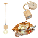 Ver imagem 3 de Lustre Pendente Com Tampa Canopla Rústico Em Madeira Maciça De 1M Com Fio PP Com Bocal Soquete Bivol