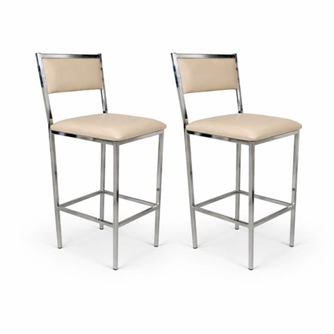 Kit 2 Banquetas Bar Cozinha Altura 65cm Flora Gourmet Cromada Assento e Encosto Fendi