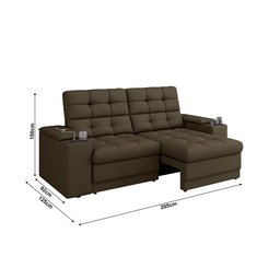 Sofá Confort Premium 2,05m Assento Retrátil/reclinável Porta Copos e Usb Suede Marrom - Xflex - 2