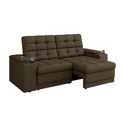 Sofá Confort Premium 2,05m Assento Retrátil/reclinável Porta Copos e Usb Suede Marrom - Xflex - 3