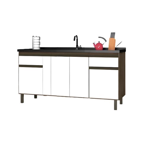 Gabinete de Cozinha 144cm Armário 4 Portas e 2 Gavetas MDF:Avelato/Branco