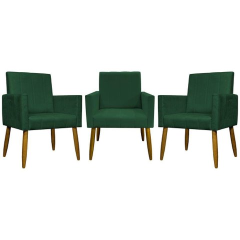 Kit 3 Poltronas Decorativas Confortáveis Mari - Verde Suede