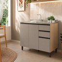 Ver imagem 1 de Balcão para Pia 120cm 3 Portas 2 Gavetas MDF Andria Yescasa Bege/Marrome/Nude