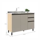 Ver imagem 3 de Balcão para Pia 120cm 3 Portas 2 Gavetas MDF Andria Yescasa Bege/Marrome/Nude