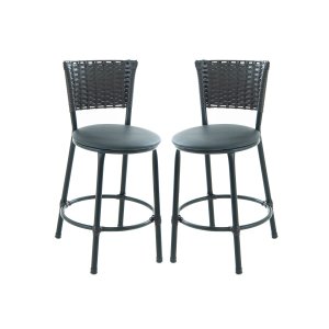 Kit 2 Banquetas Baixa de Cozinha Encosto Junco