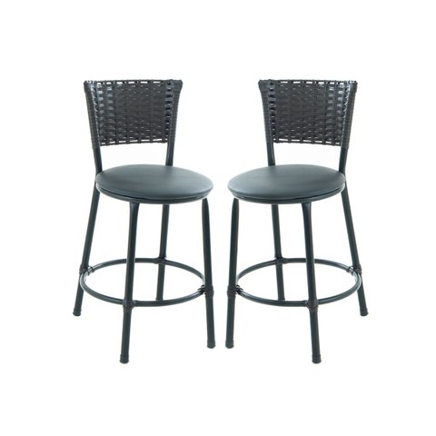 Kit 2 Banquetas Baixa de Cozinha Encosto Junco