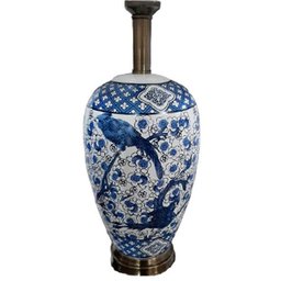 Abajur Decorativo para Mesa Rack Cômoda em Cerâmica Branco com Azul - 65x40cm - 2