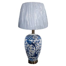 Abajur Decorativo para Mesa Rack Cômoda em Cerâmica Branco com Azul - 65x40cm - 1