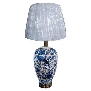 Abajur Decorativo para Mesa Rack Cômoda em Cerâmica Branco com Azul - 65x40cm